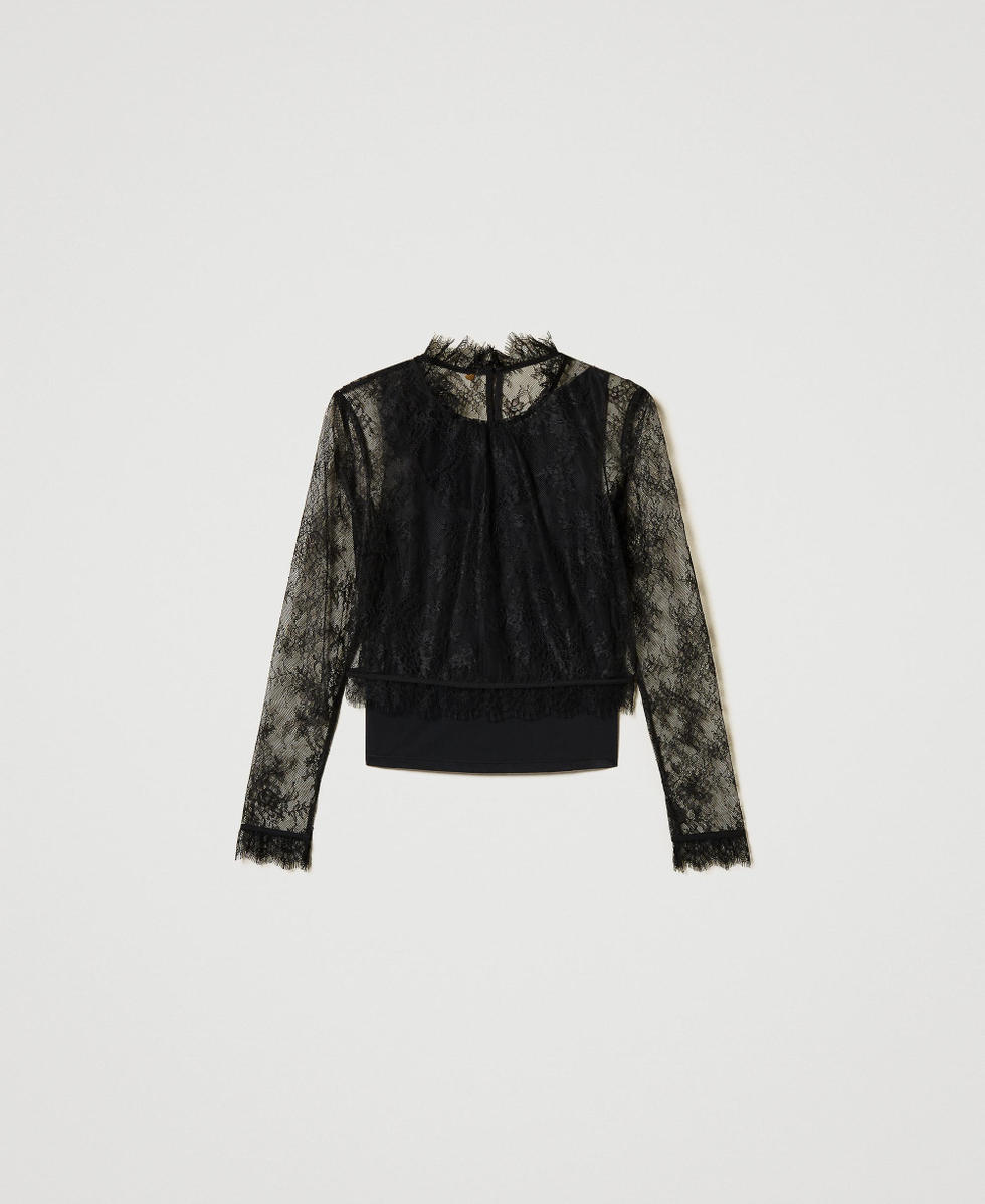 BRUSHED LACE VOLUME SLEEVE BLOUSE