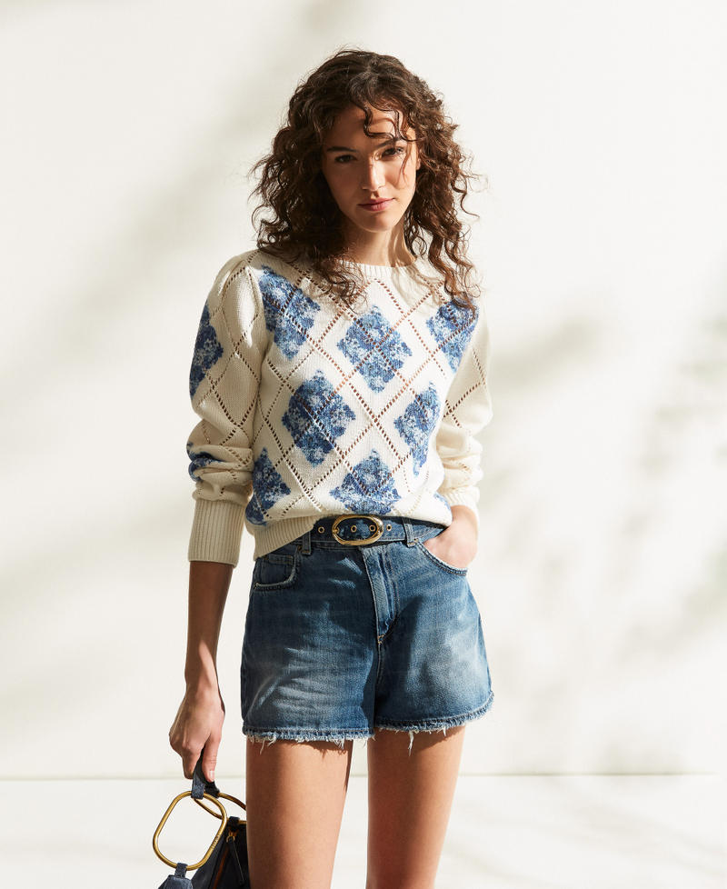 Denim shorts with belt Light Denim Woman 261TP2711_03498_PC