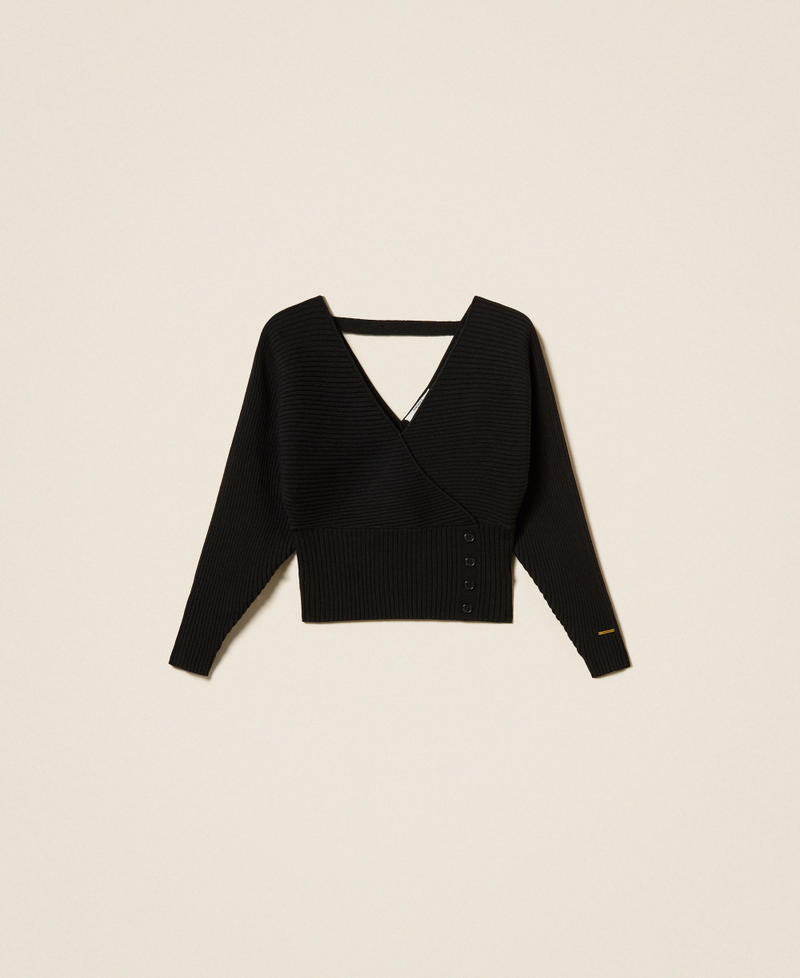 Rib knit cross front jumper Black Woman 252LI3QBB_00006_S0