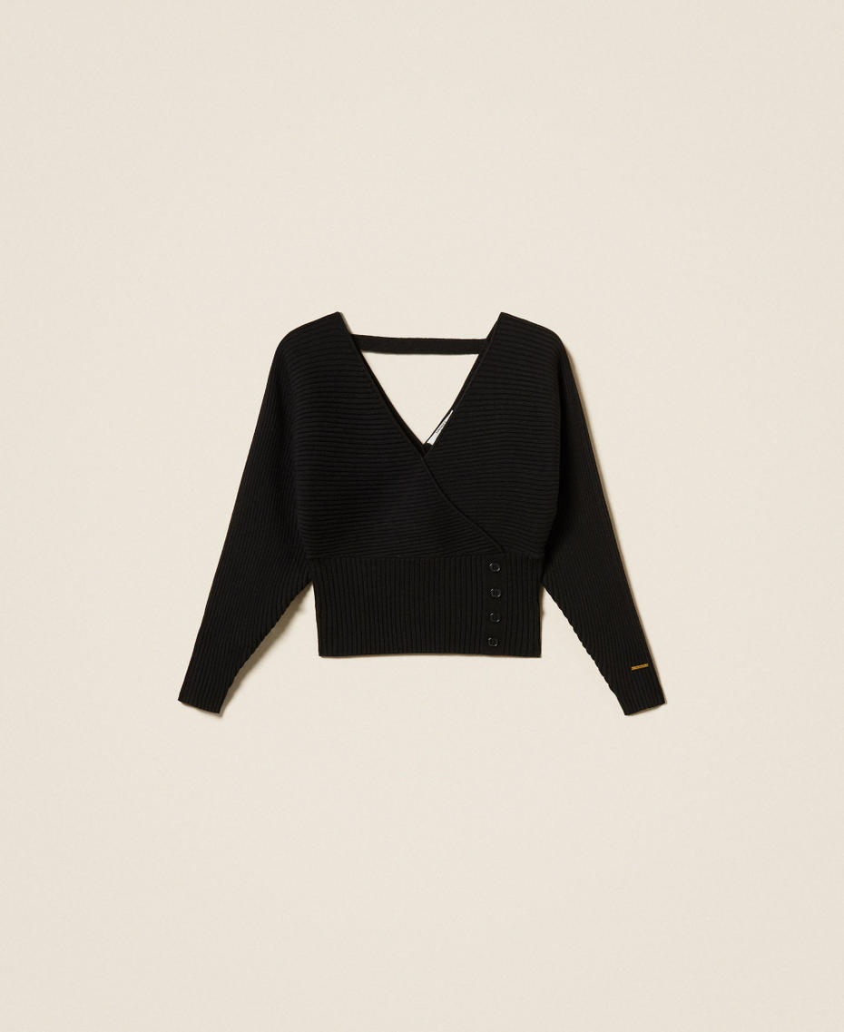 Rib knit cross front jumper Black Woman 252LI3QBB_00006_S0
