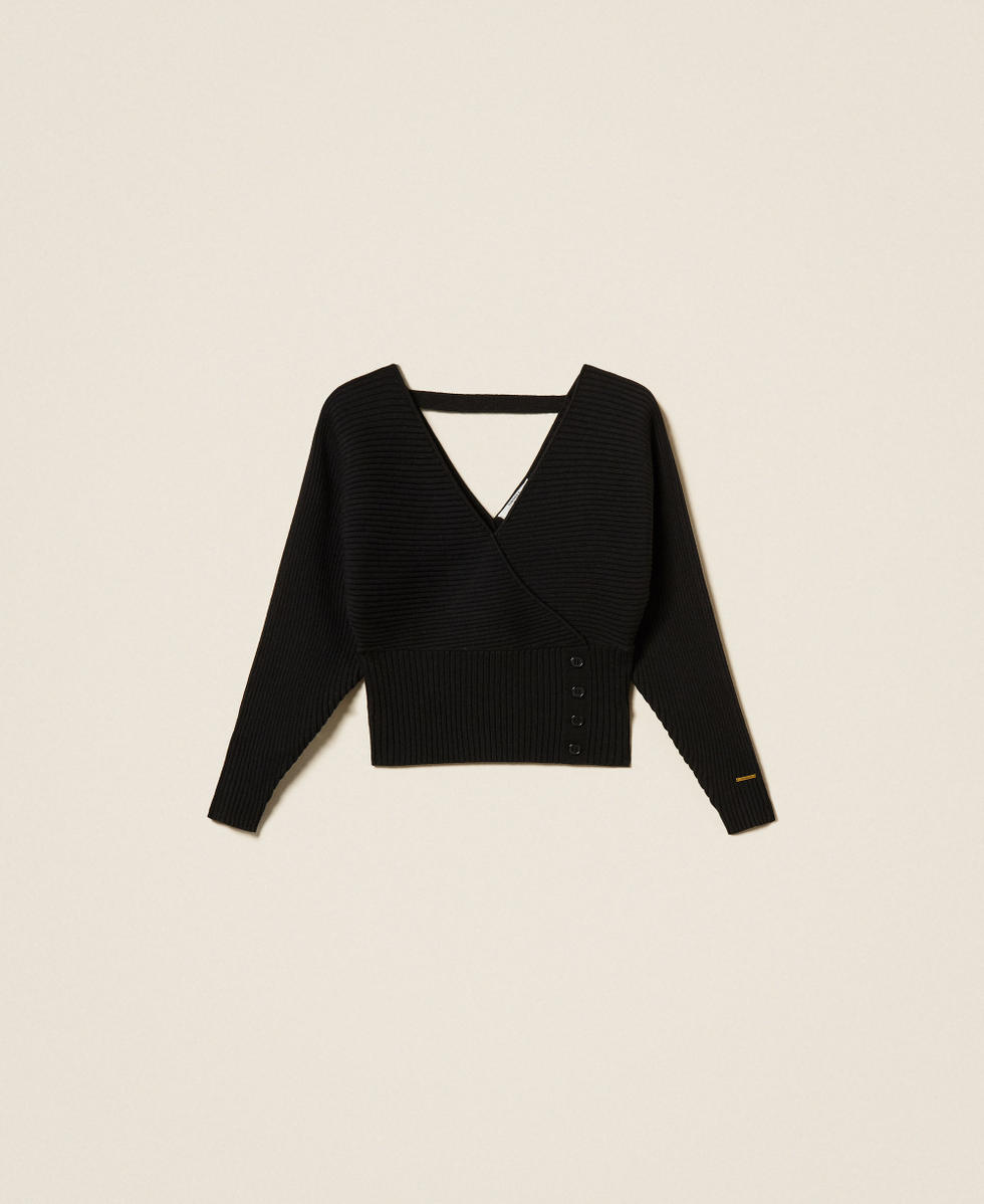 Maglia con incrocio a costine Nero Donna 252LI3QBB_00006_S0