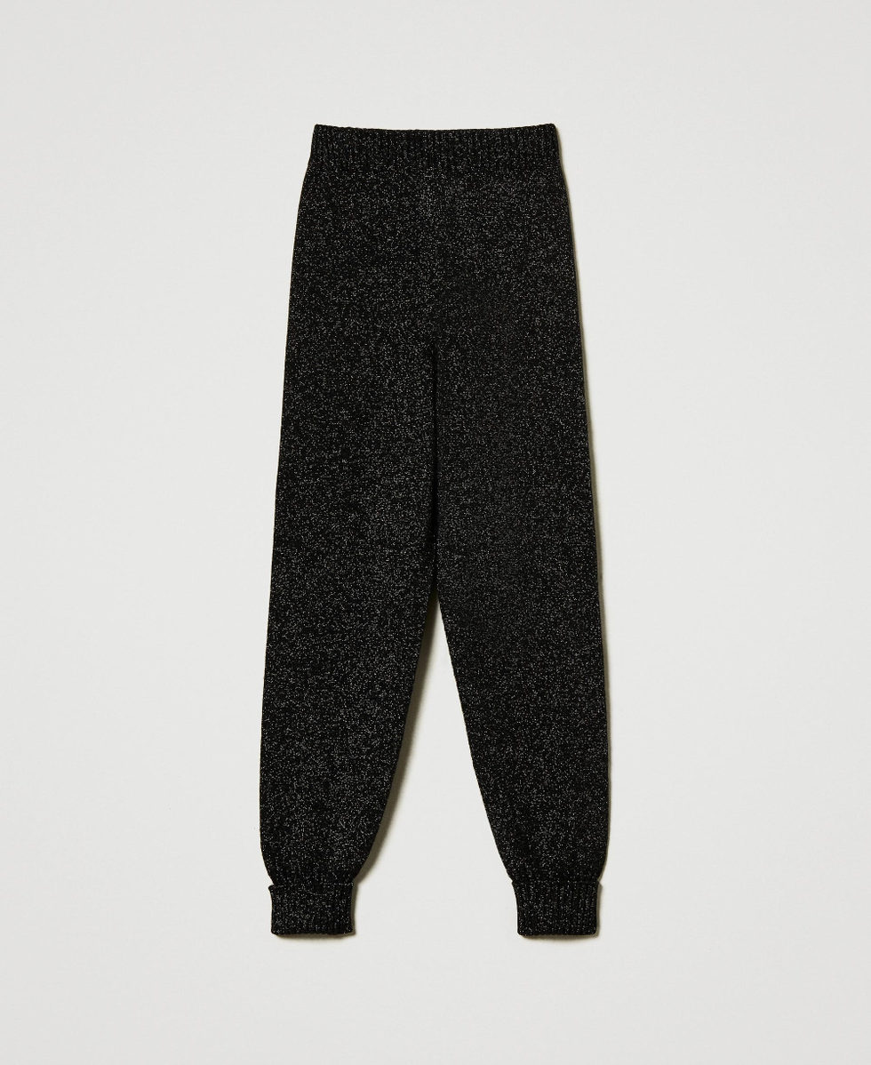 Strick-Joggers aus Wolle-Lurex-Mischung Zweifarbig Schwarz / Goldenes Lurex Frau 242TT3481_02781_S0