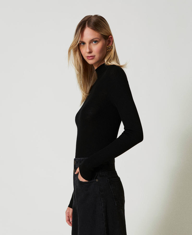 Turtleneck seamless wool jumper Black Woman 242TT3550_00006_02