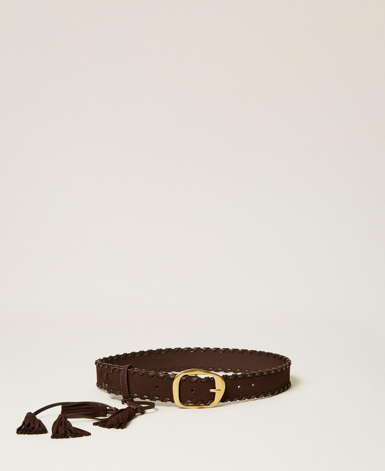 Twinset Women's Darkness Brown Suede Belt With Tassels