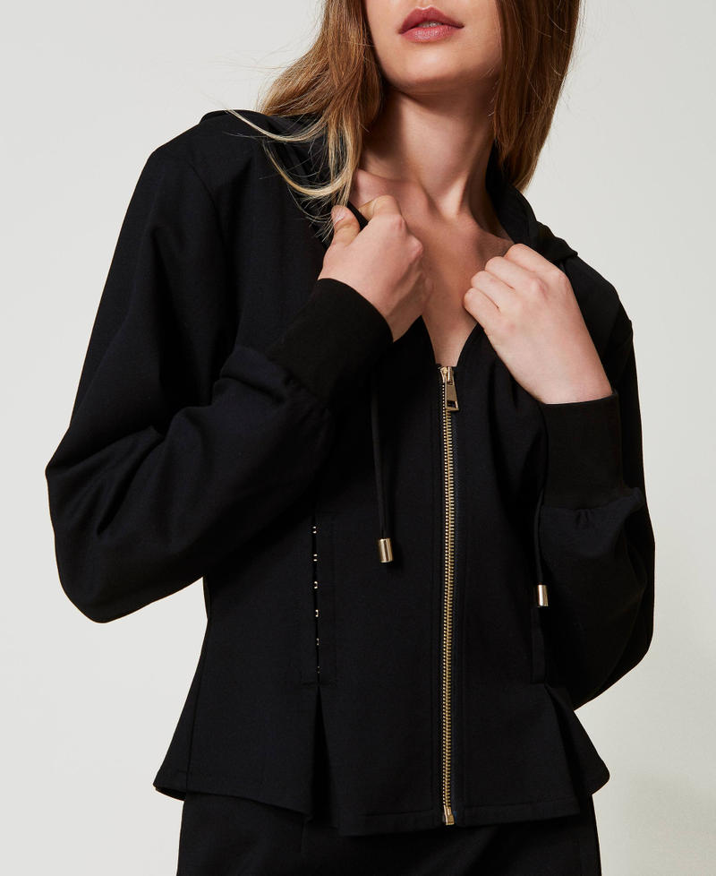 Fitted hoodie with decorative hooks Woman Black TWINSET Milano