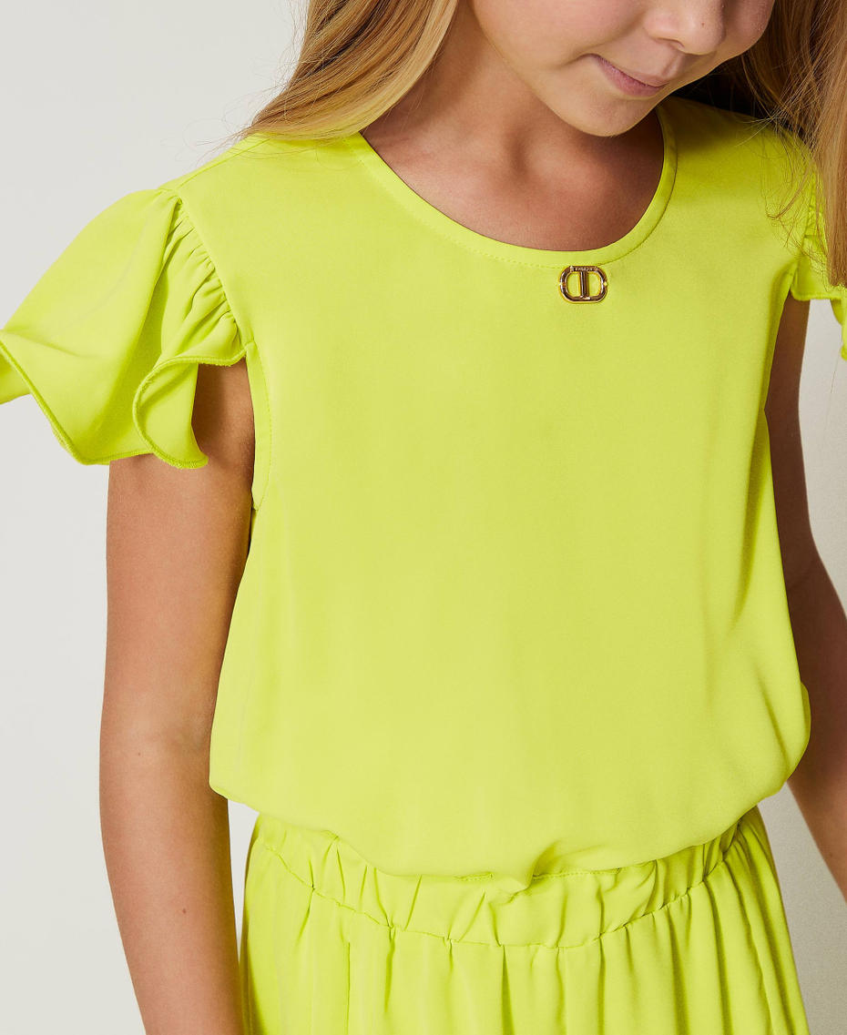 Pleated crêpe de Chine jumpsuit Yellow Plum Girl 251GJ2QQ4_12124_04