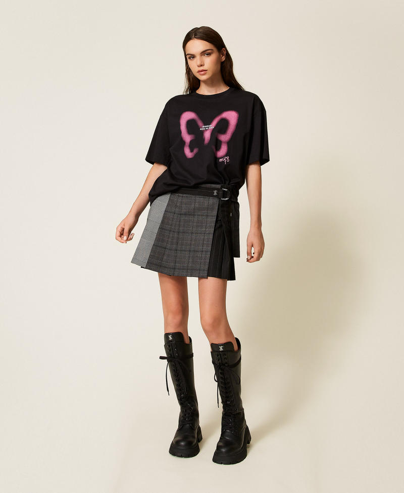 MYFO oversized T-shirt with print Black/Pink Butterfly Woman 252AQ2120_12887_01