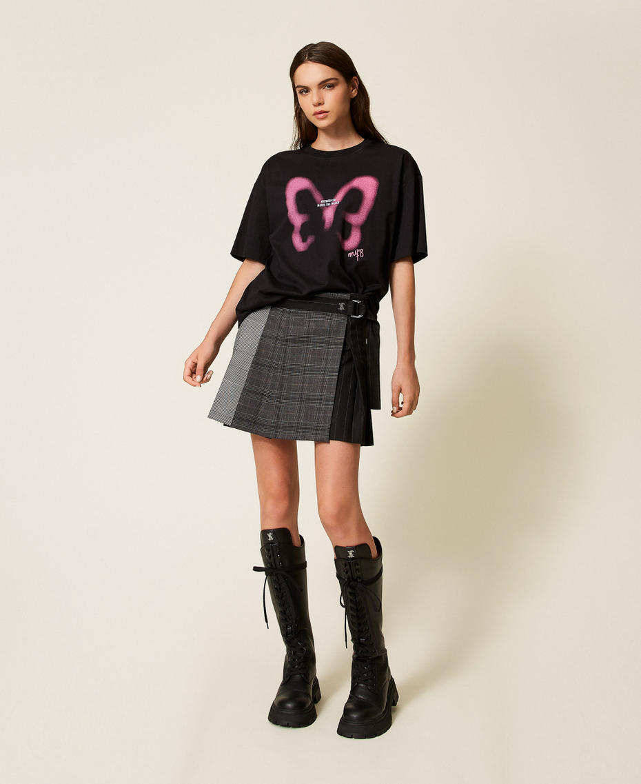 MYFO oversized T-shirt with print Black/Pink Butterfly Woman 252AQ2120_12887_01