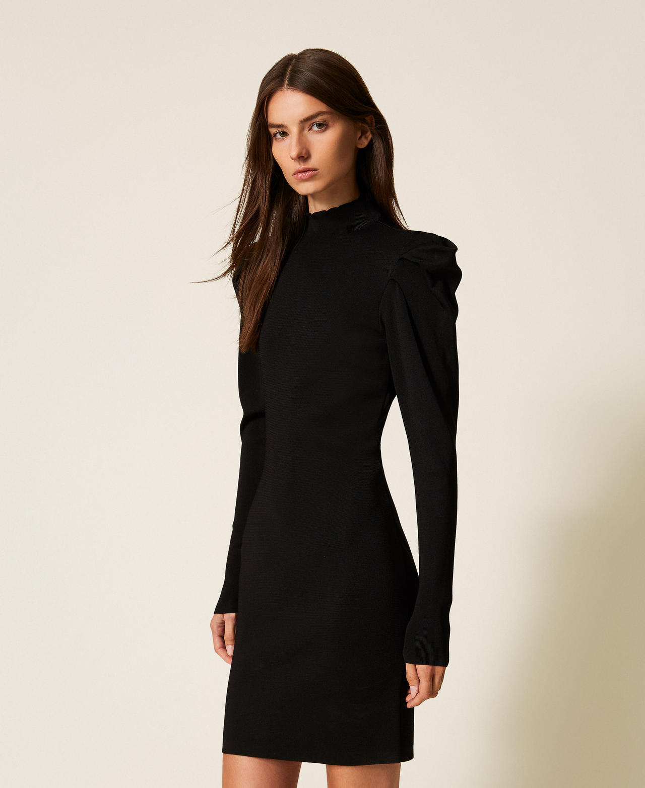 Short knit dress with draping Black Woman 252AT3010_00006_01