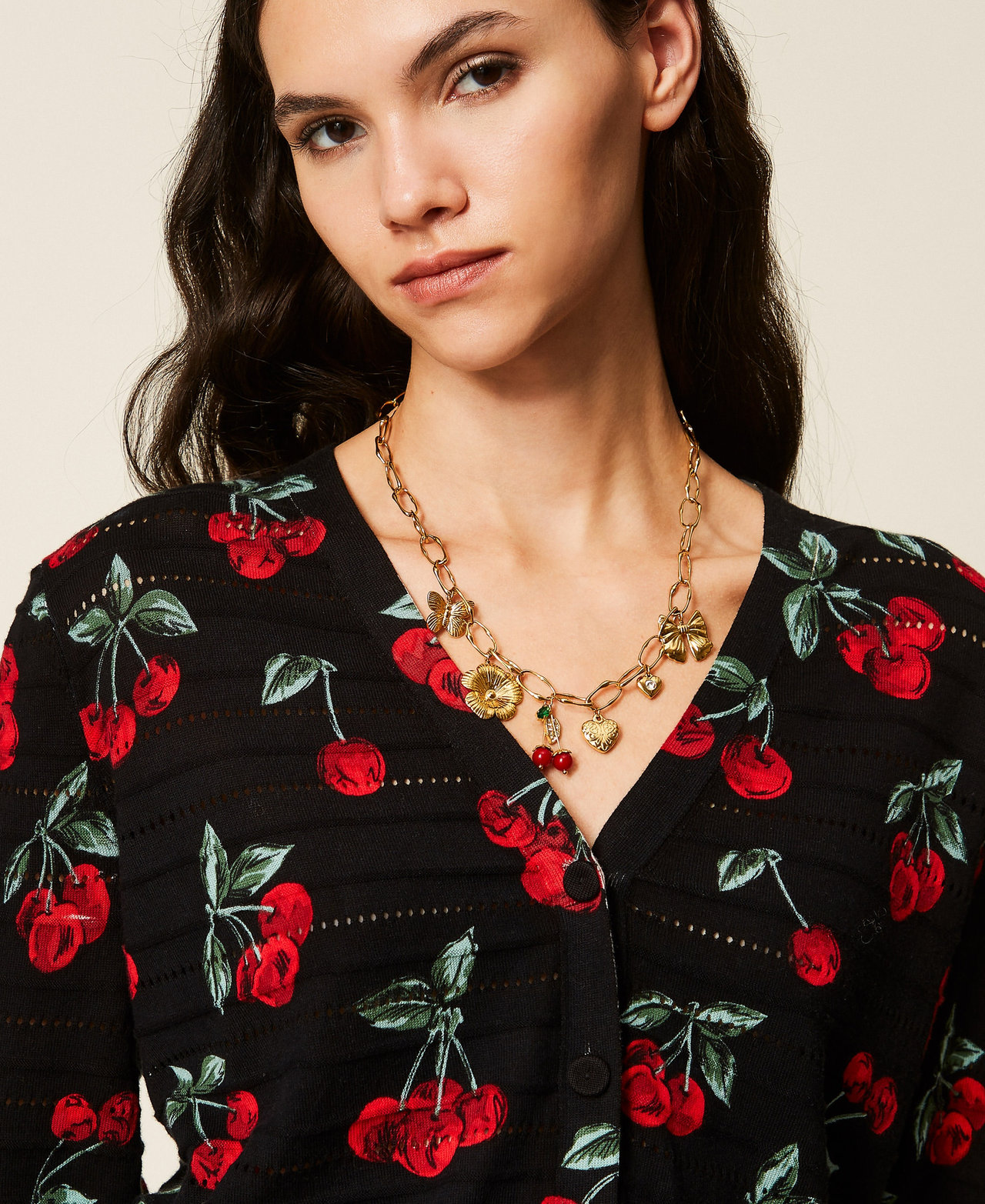 Cherry print cardigan Black/Red Cherries Allover Woman 261TT3270_13500_PD