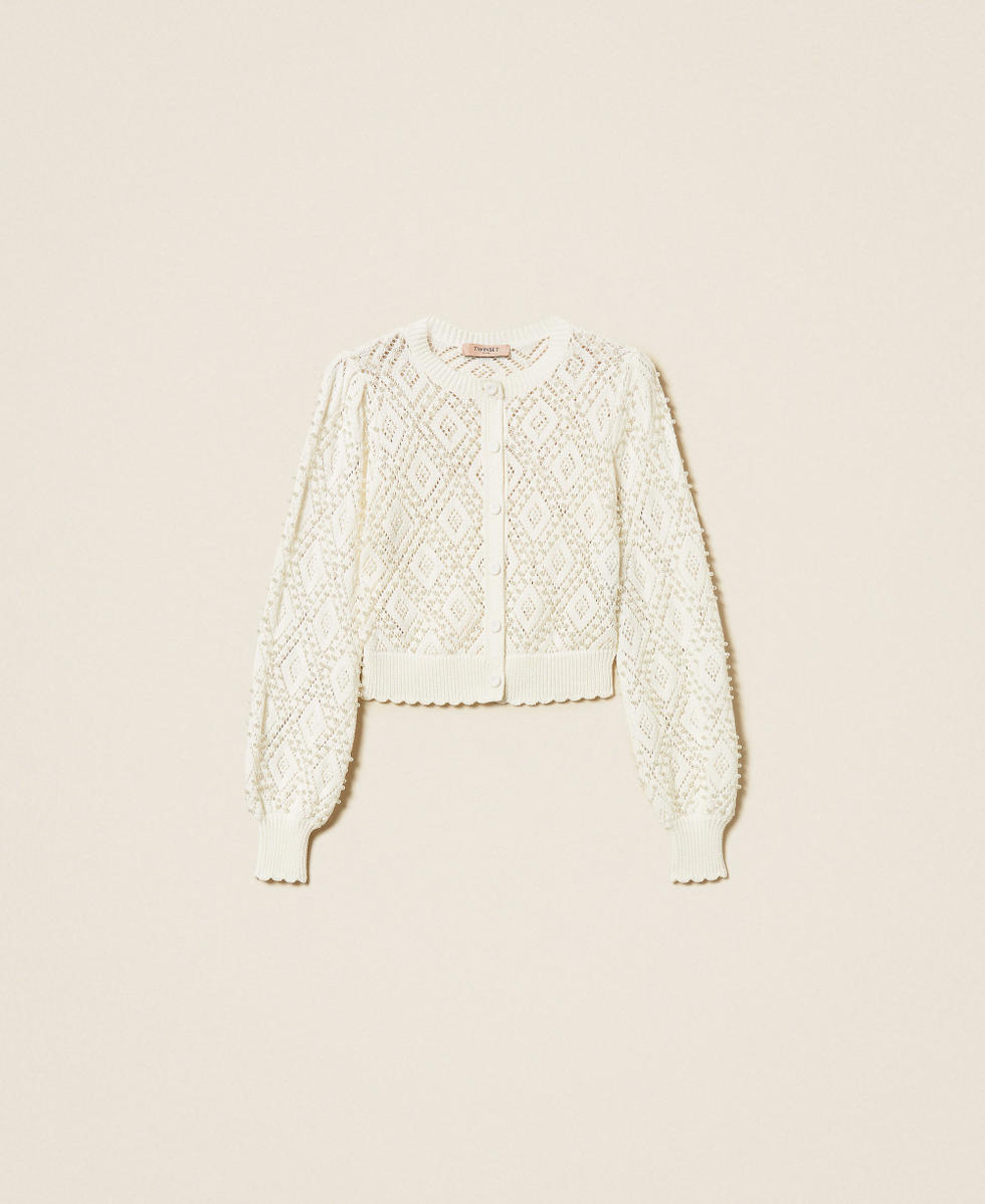 Diamond pattern cardigan with pearls