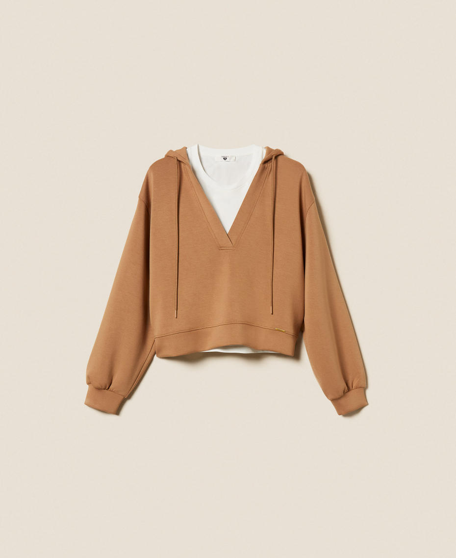 Scuba sweatshirt and top Two tone Camel/Off White Woman 252LI2QDD_12670_S0