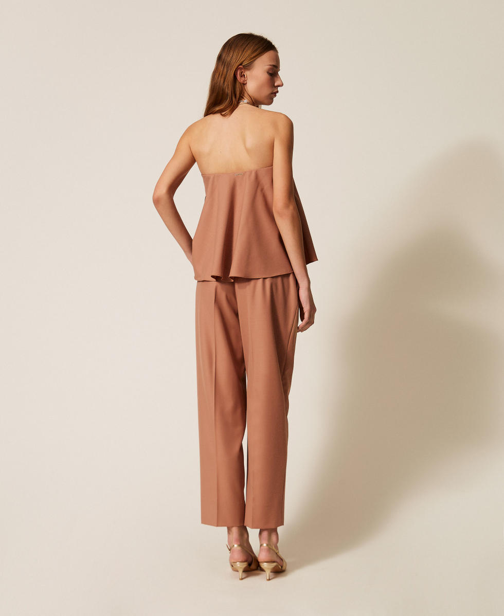 Cool wool cropped trousers Mocha Mousse Brown Woman 261TP2181_13168_03
