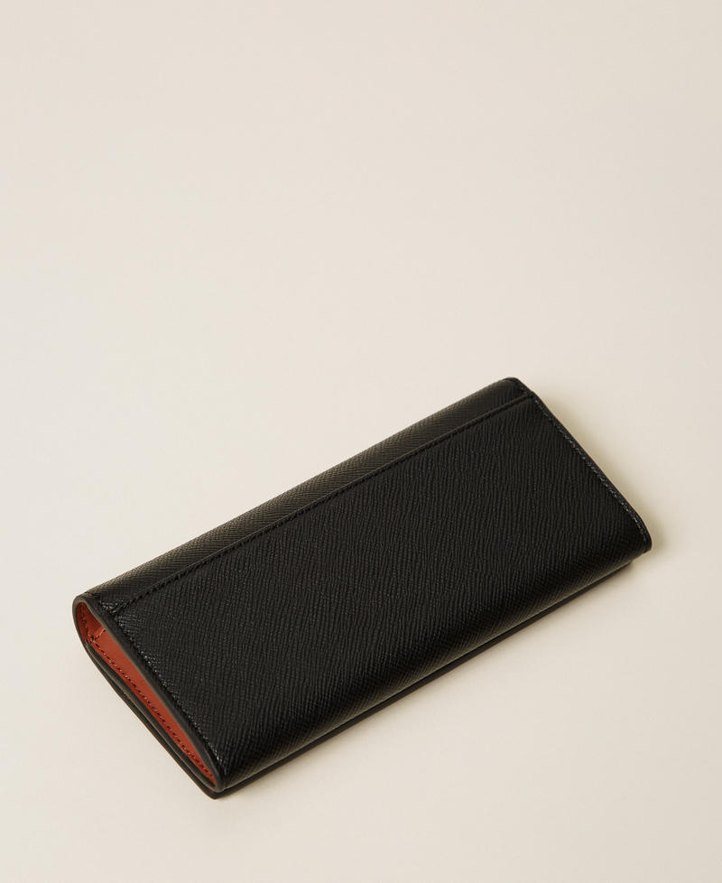 Wallet with flap and logo Two-tone Black/"Cherry Wood" Brown Woman 262TH7050_13808_02