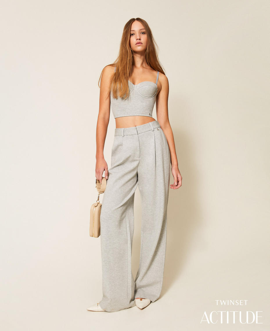 Palazzo trousers with pockets Light Grey Melange Woman 261AP2145_12837_PA