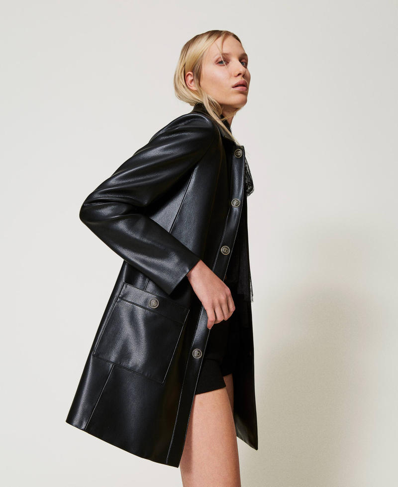 Faux nappa leather trench coat with logo buttons Black Woman 251TP2350_00006_02