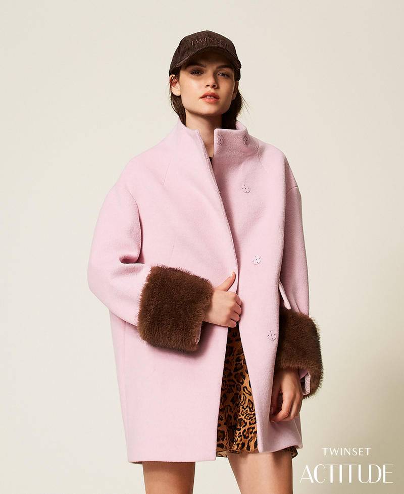 Velour wool cloth coat with faux fur Fairy Tales Pink Woman 252AT2241_12828_PA