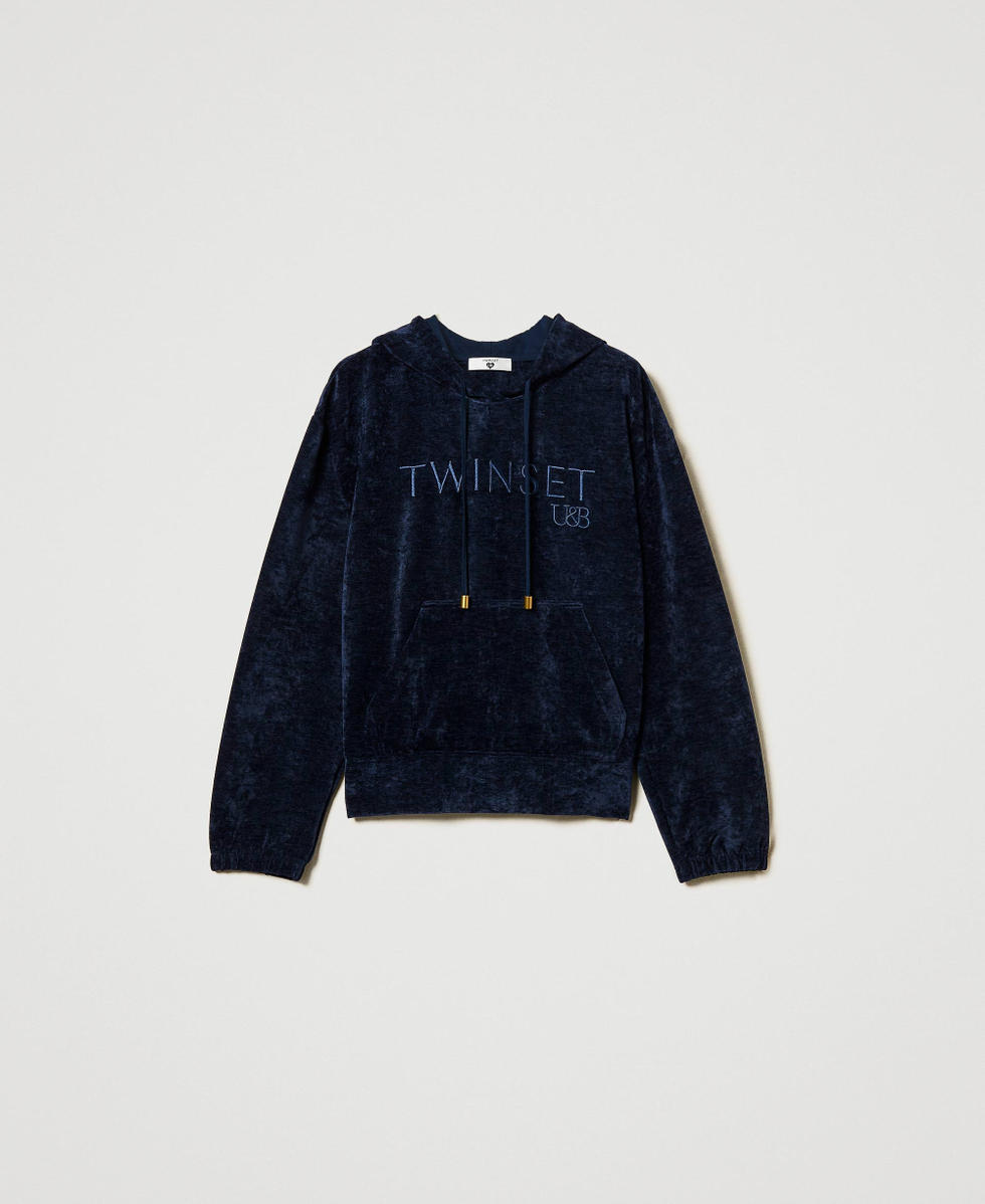 Sudadera de terciopelo con logo bordado Azul Blackout Mujer 242LL2PAA_00481_S0