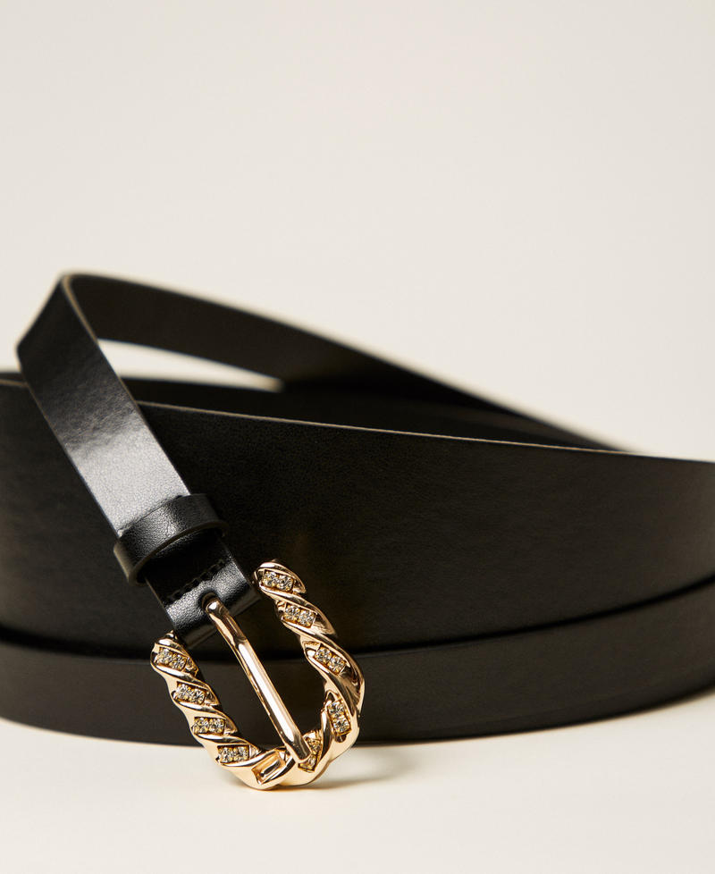 Кожаный ремень с крученой пряжкой Черный женщина 252TO5280_00006_02