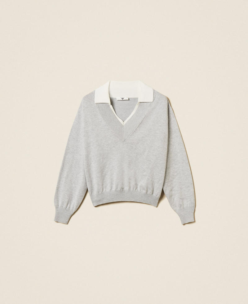 Jumper with collar Two-tone Light Grey Melange/Off White Woman 261LL3MAA_13297_S0