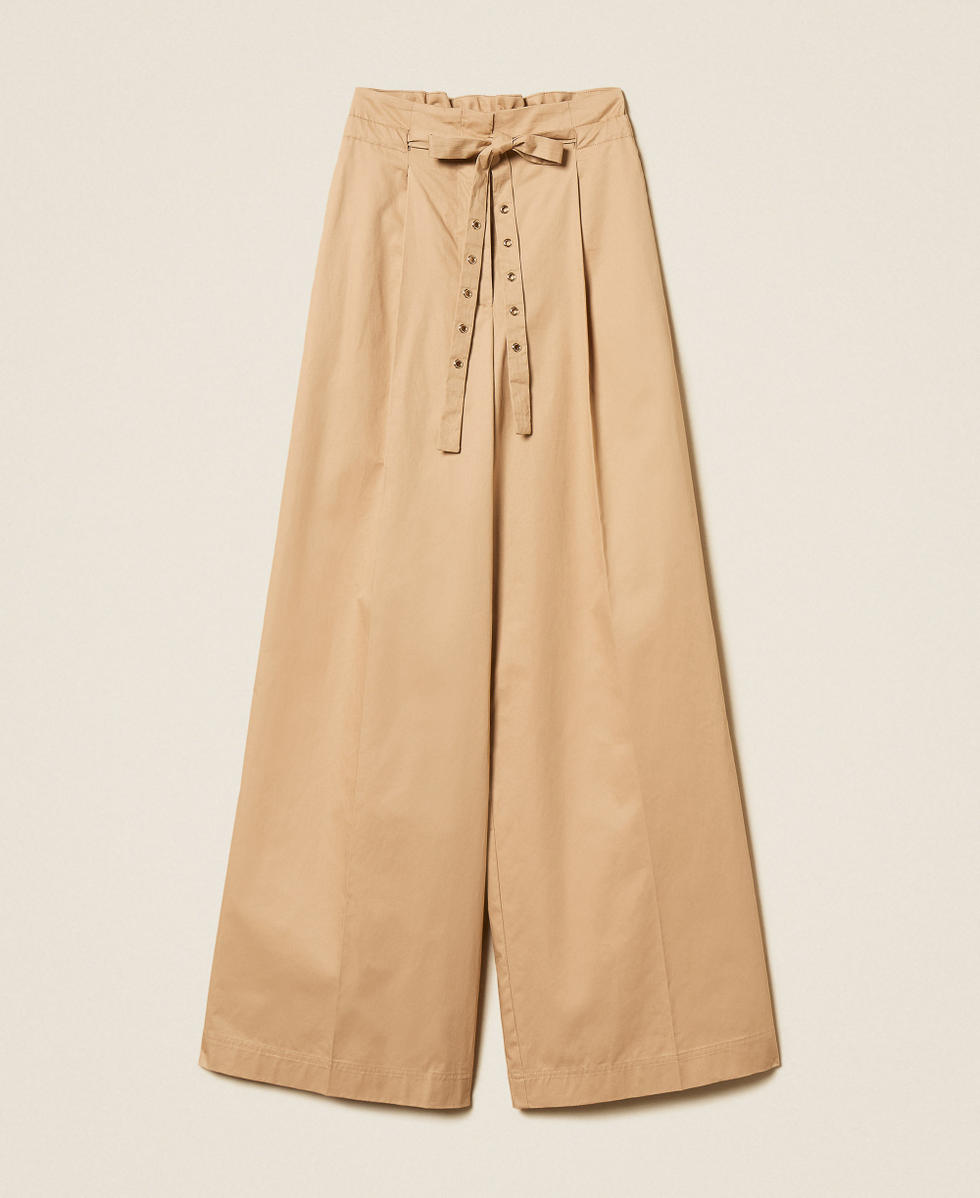 Pantalon ample en serg&eacute; Beige &laquo;&nbsp;Rope&nbsp;&raquo; Femme 261TT2014_12145_S0