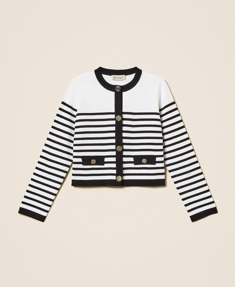 Cardigan-Pullover mit Streifen Streifen zweifarbig Schwarz / Off White M&auml;dchen 261GJ3060_11008_S0