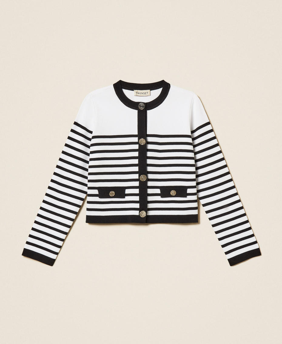 Cardigan-Pullover mit Streifen Streifen zweifarbig Schwarz / Off White M&auml;dchen 261GJ3060_11008_S0