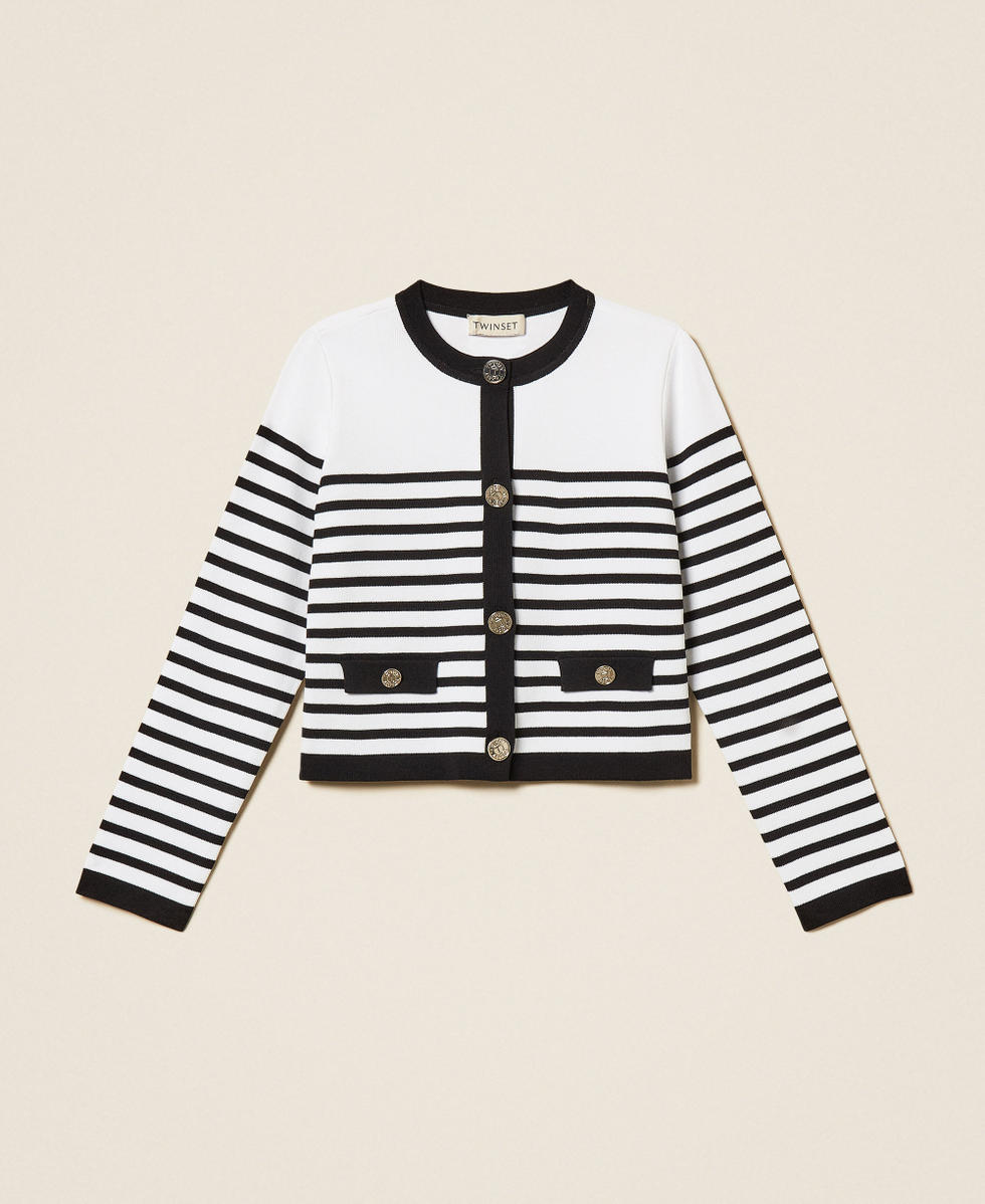 Striped jumper-cardigan Two-tone Black / Off White Stripe Girl 261GJ3060_11008_S0