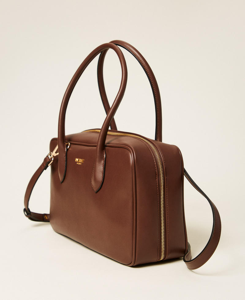 Large bowler bag with logo Black Chocolate Woman 252TD8061_11054_02