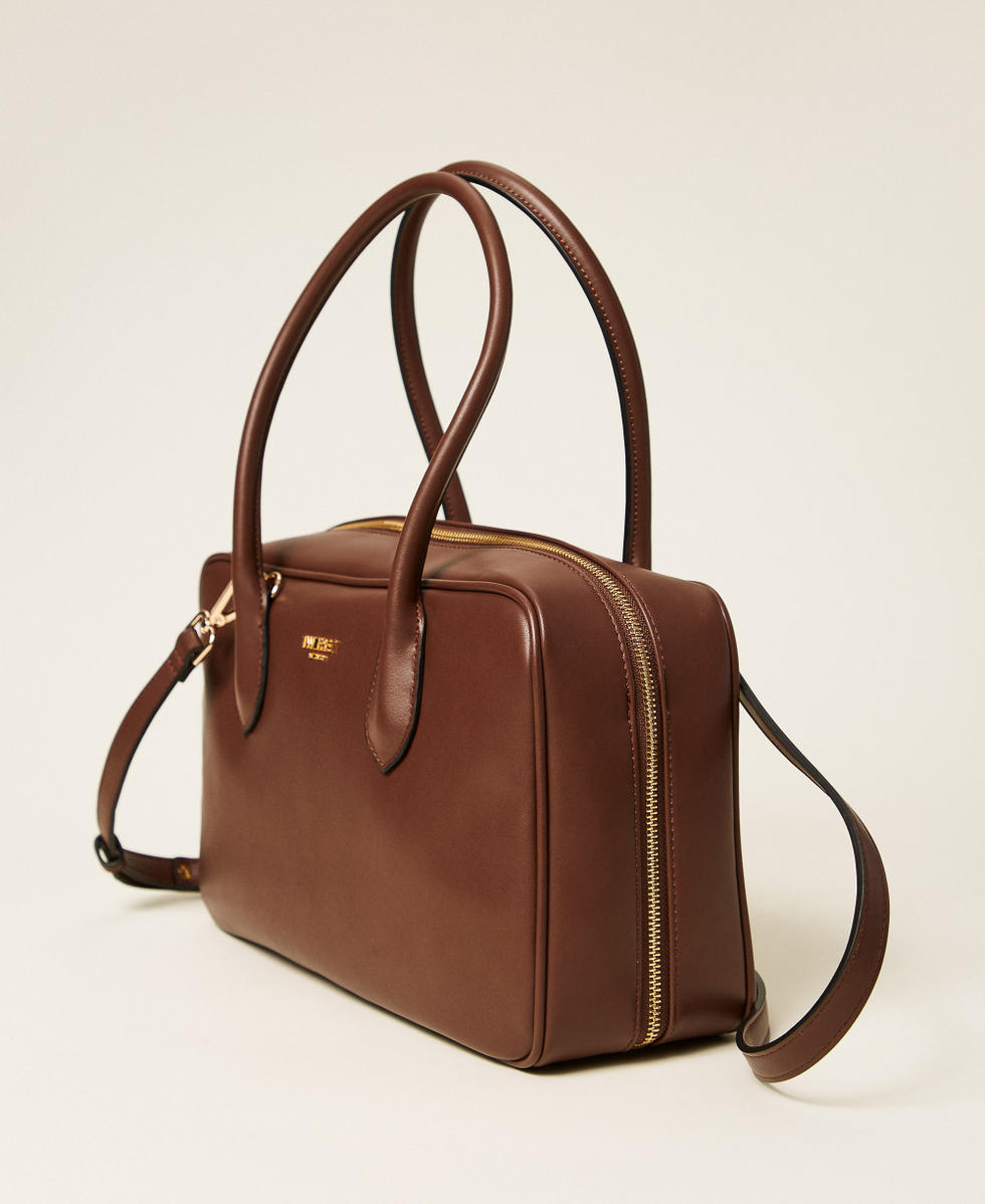 Large bowler bag with logo Black Chocolate Woman 252TD8061_11054_02