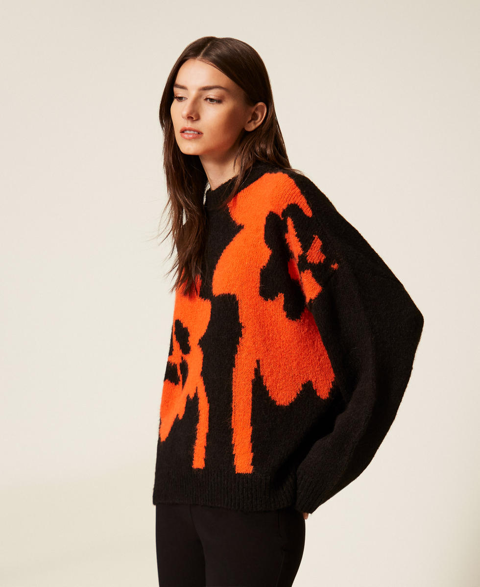 Pull ras-du-cou avec incrustation Noir/&laquo;&nbsp;Orangeade Flowers&nbsp;&raquo; Femme 252AT3113_12976_01