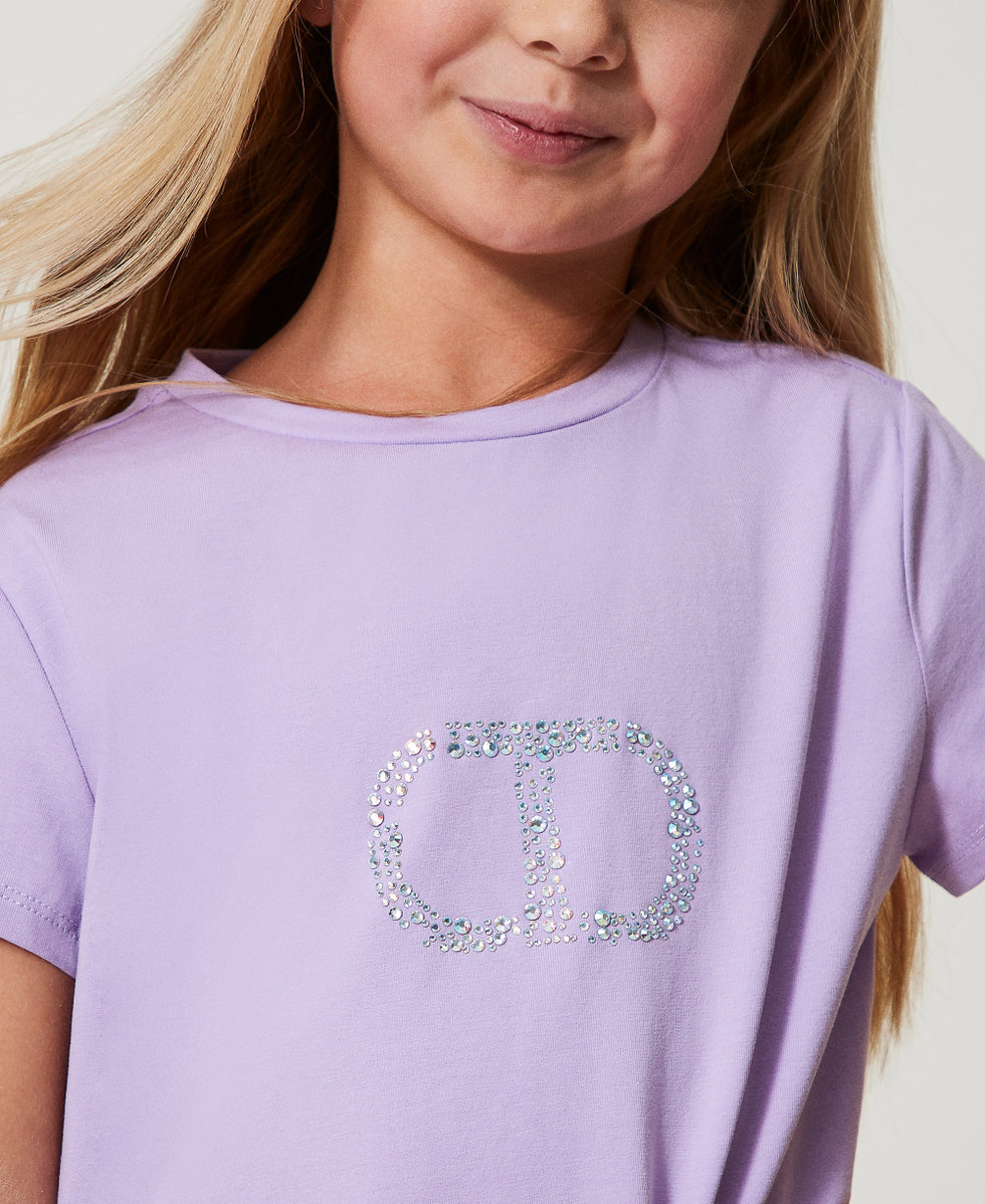 T-shirt avec Oval T strass&eacute; Pastel Violet Fille 251GJ2485_11862_04