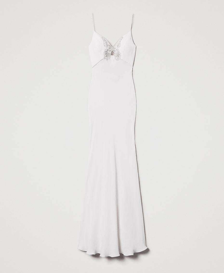 Long slip dress with an embroidered butterfly