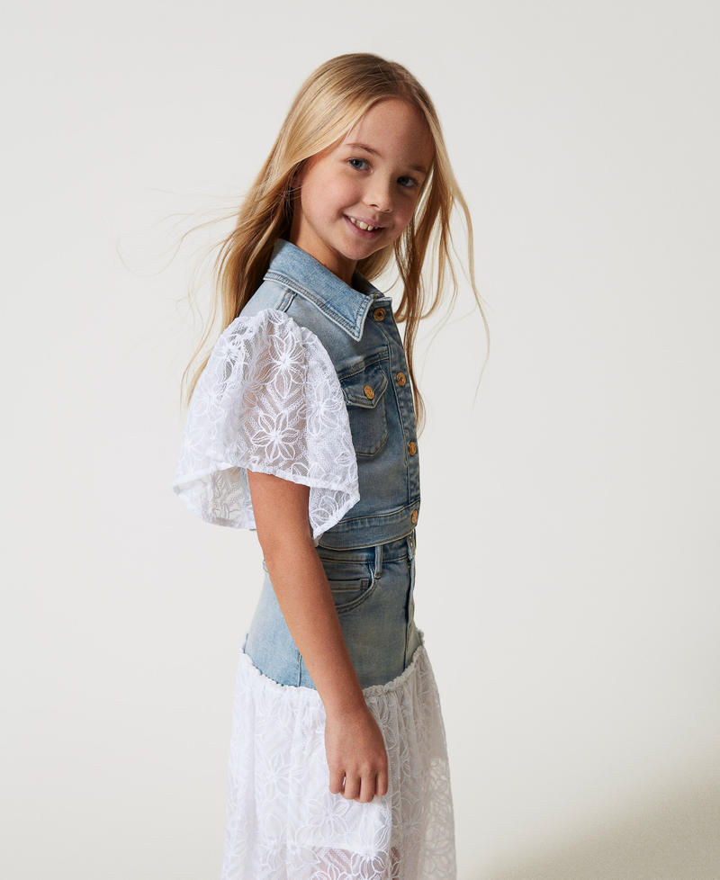 Denim and embroidered tulle jacket Two-tone Light Denim/Ice Girl 251GJ2522_12279_02