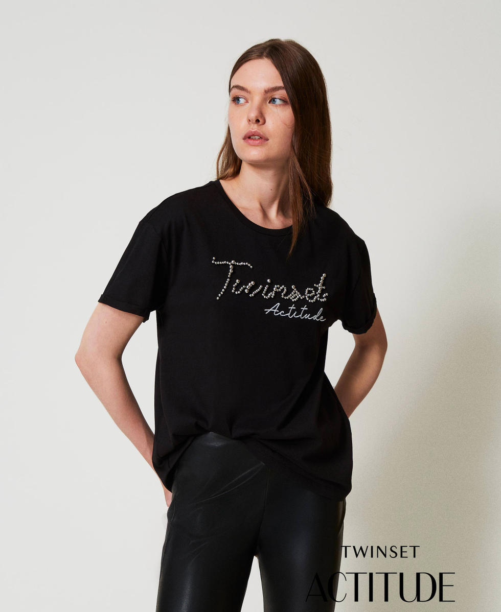 T-shirt with lurex logo Black Woman 251AP2162_00006_PA