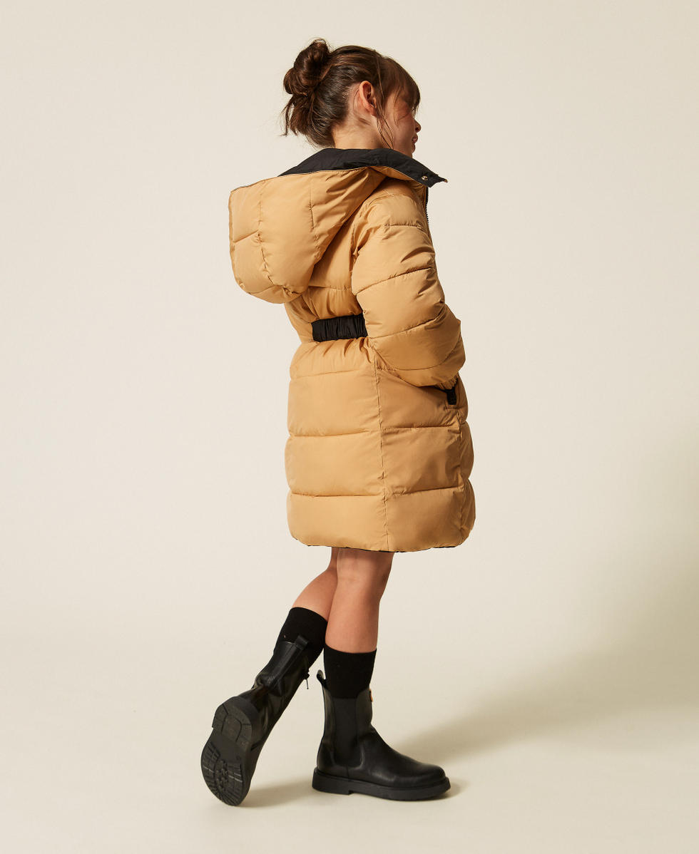 Reversible puffer jacket with belt Two-tone Black/"Iced Coffee" Brown Girl 262GJ2070_10847_02