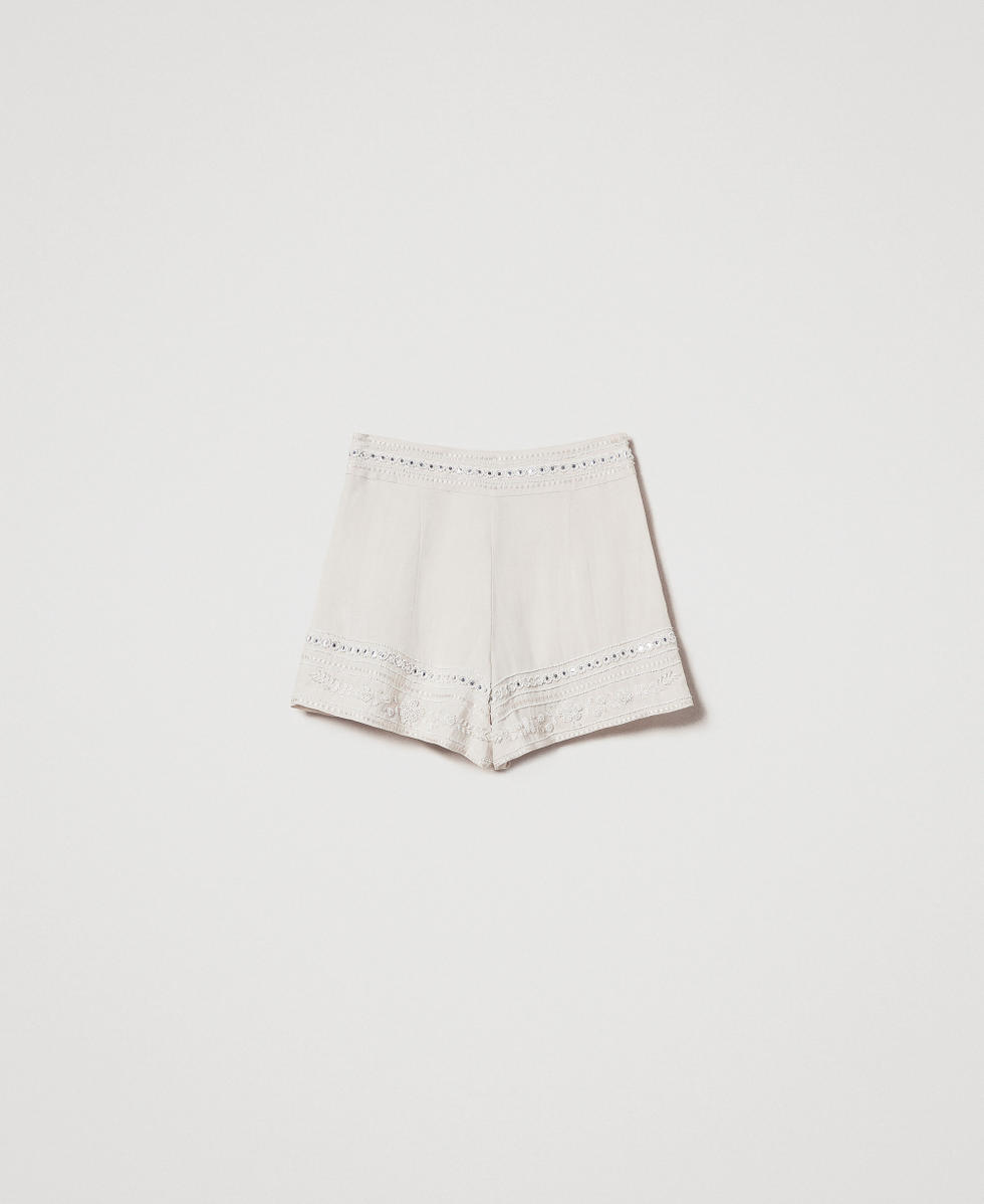 Linen-blend shorts with embroidery