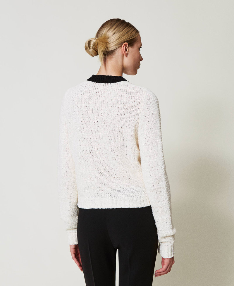 Jumper with Oval T buttons Bicolour "Snow" White / Black Woman 251TP3444_03711_04