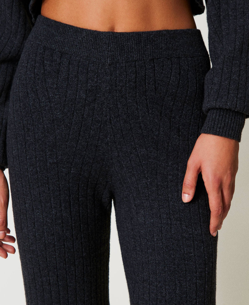 Pantalon palazzo en maille de laine m&eacute;lang&eacute;e Gris Anthracite Chin&eacute; Femme 242TT3361_12030_04