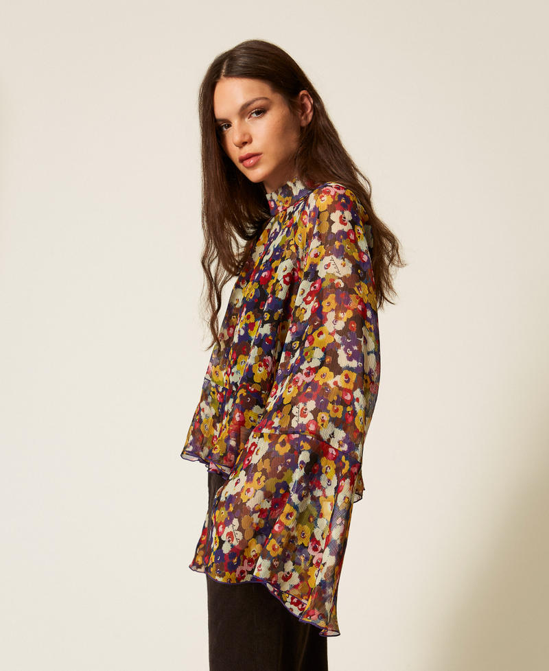 Recycled creponne blouse with print Winter Bouquet Print Woman 252AT2071_12886_02