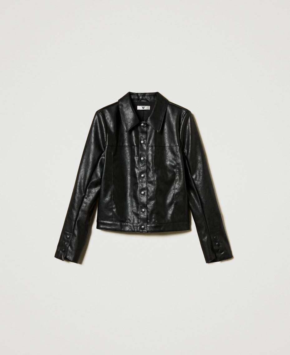 Faux cracked leather jacket Black Woman 251LL21AA_00006_S0
