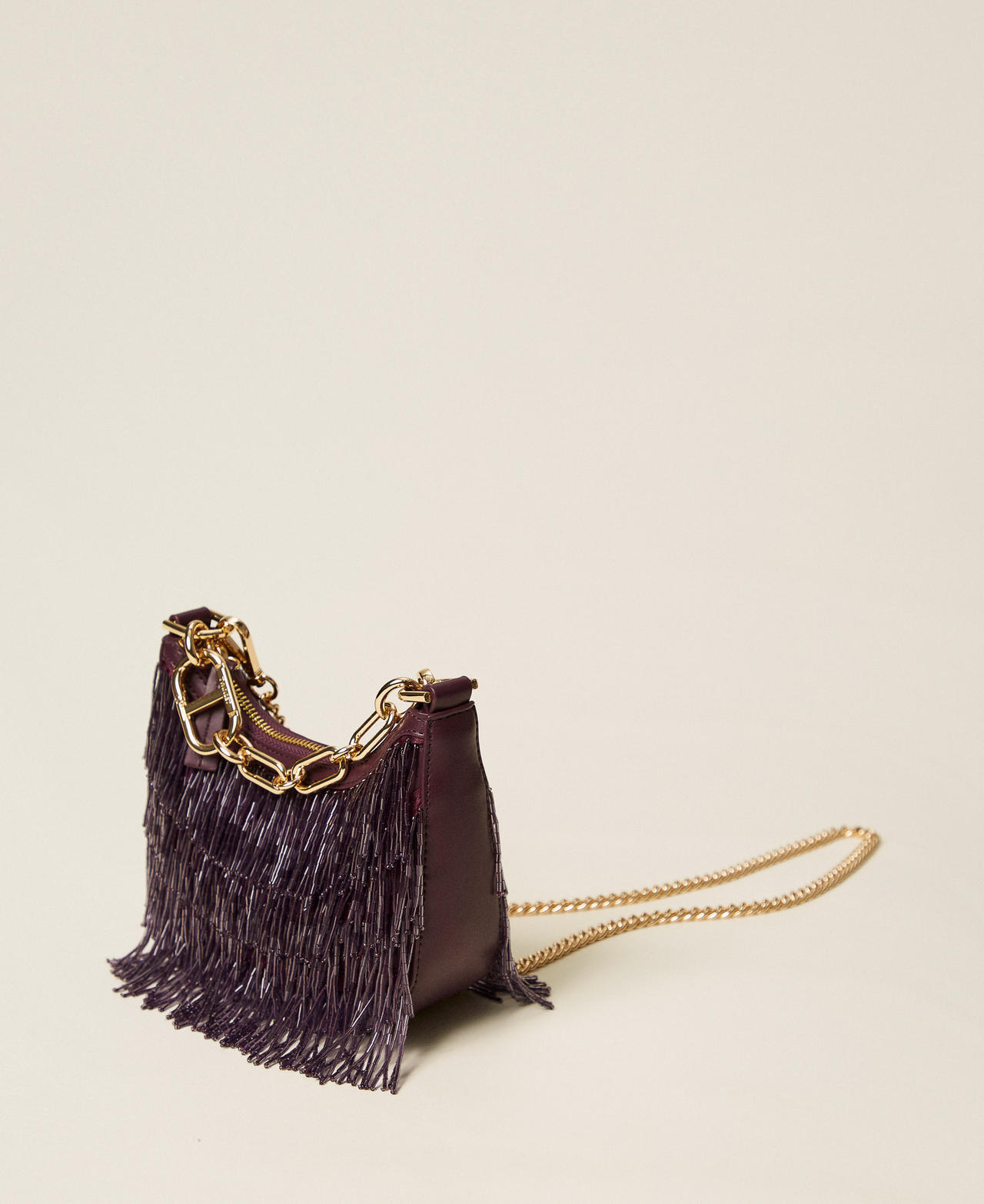 Croissant bag with bead fringes Purple Eden Woman 252TD8240_12635_02