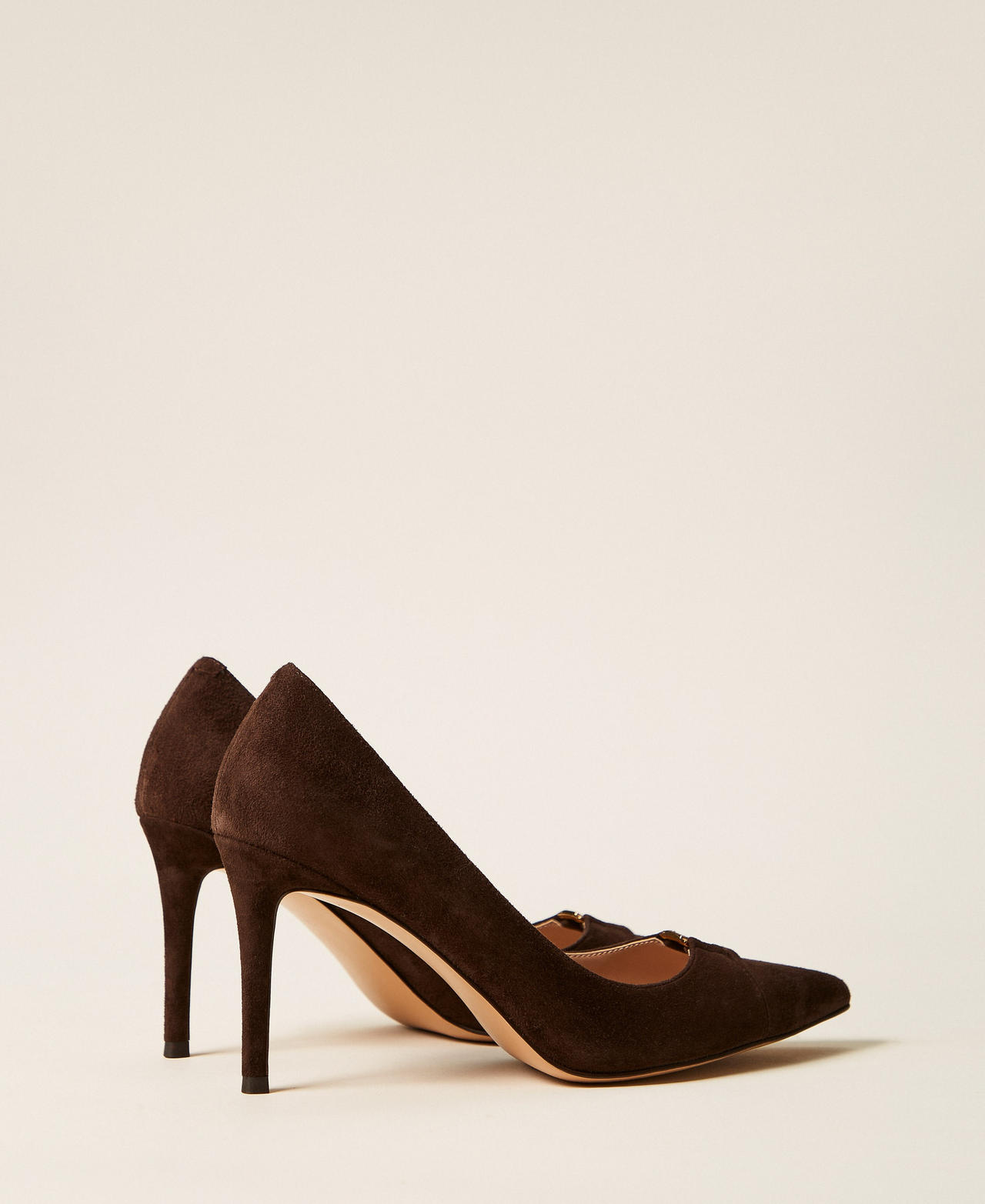 Hohe Pumps aus Veloursleder mit Logo Darkness Brown Frau 262TCP018_13411_03