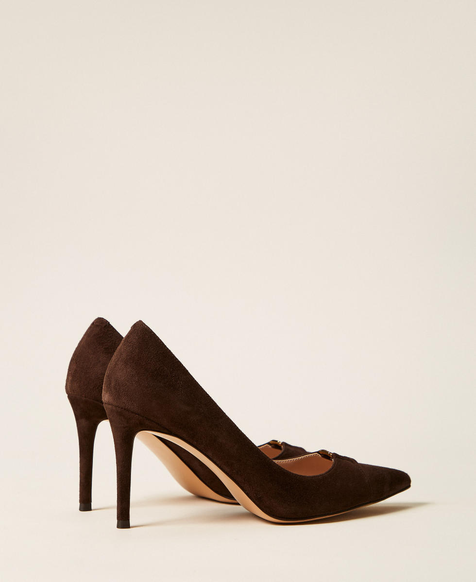 Escarpins hauts en cuir velours avec logo Marron Darkness Brown Femme 262TCP018_13411_03