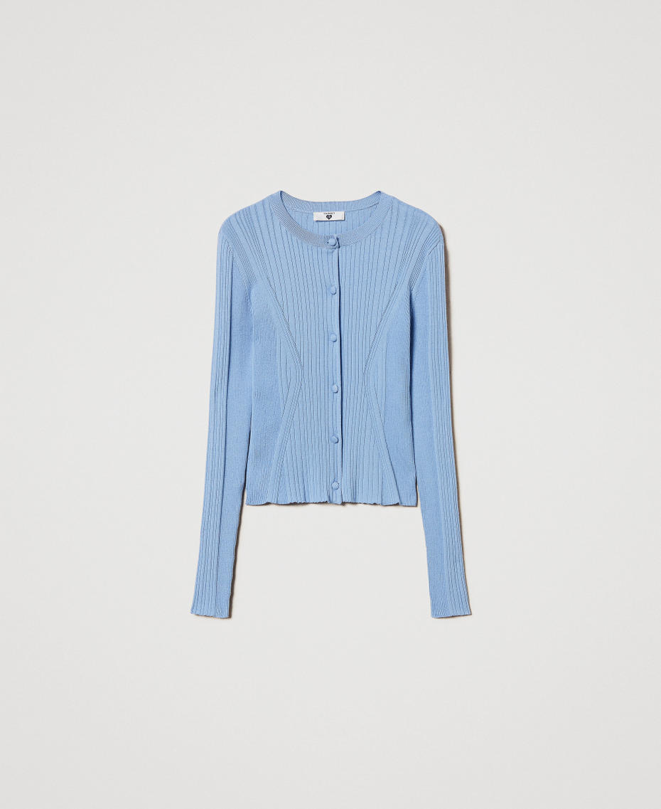 Fitted ribbed cardigan Light Blue Topaz Woman 251LL3FAA_12106_S0
