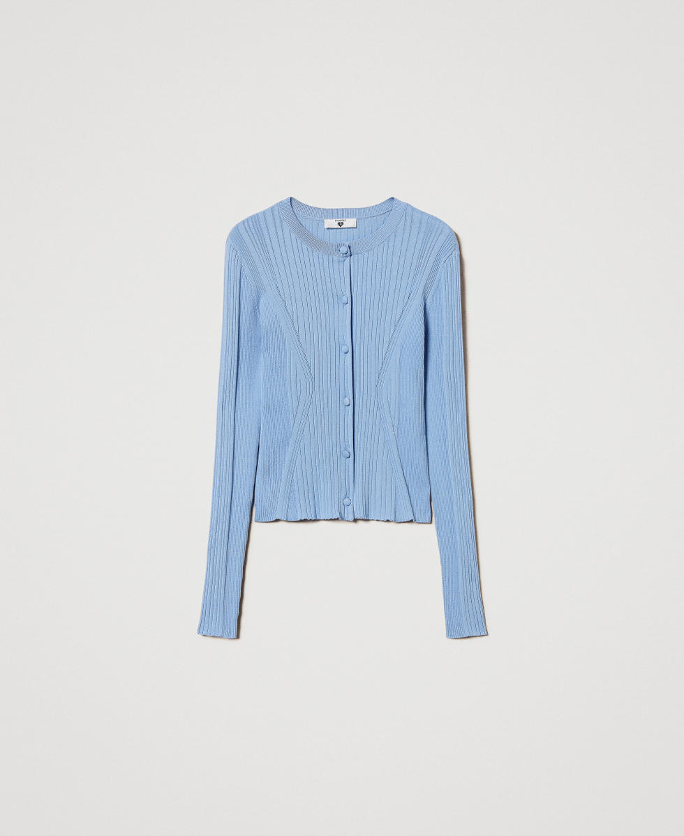Fitted ribbed cardigan Light Blue Topaz Woman 251LL3FAA_12106_S0