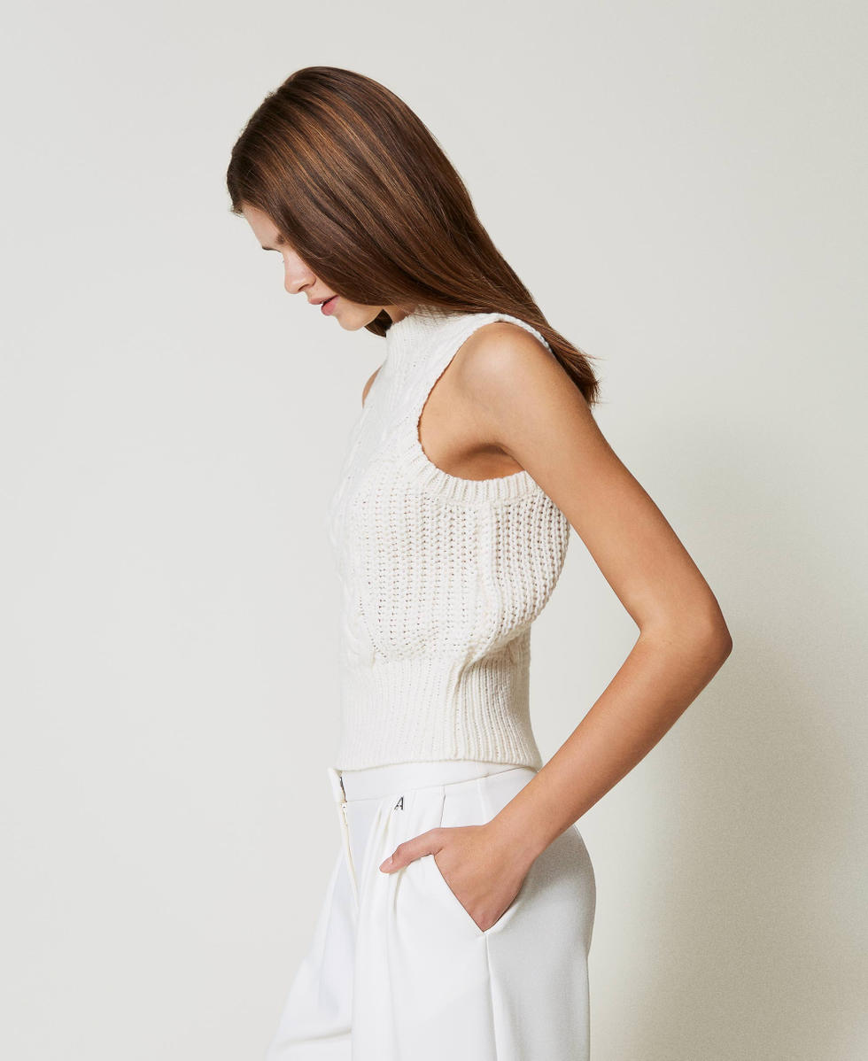 Rib and cable knit top Off White Woman 242AT3180_00526_03