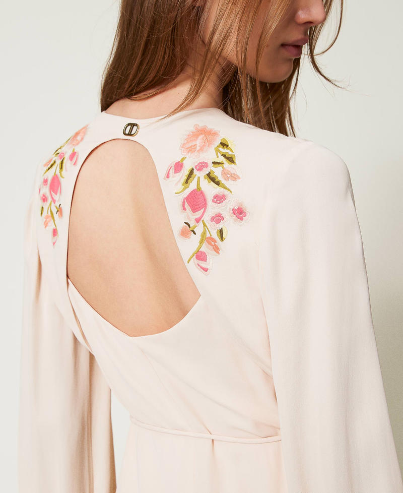 Long dress with floral embroidery Beige/Multicolour Flowers Embroidery Woman 251TP2470_12306_04