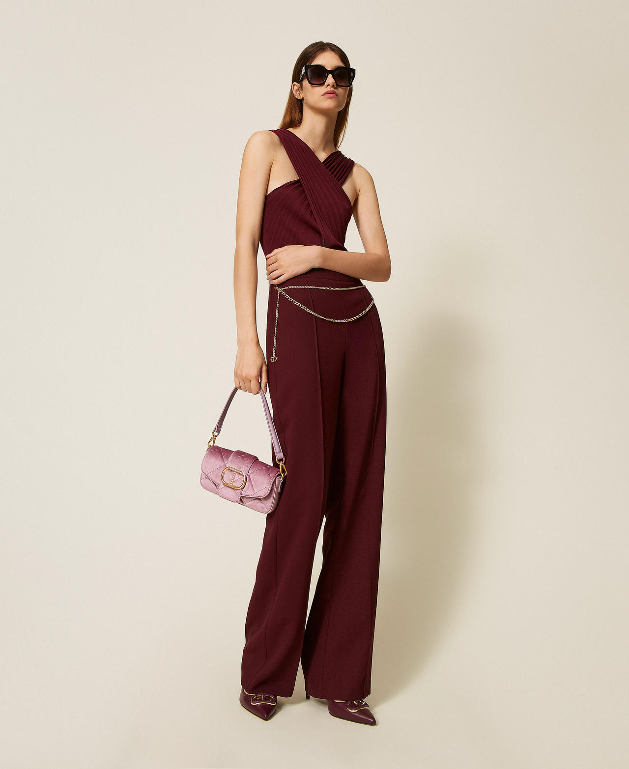 Knitted bodysuit with crossover Light Winetasting Woman 252TP3161_12367_01
