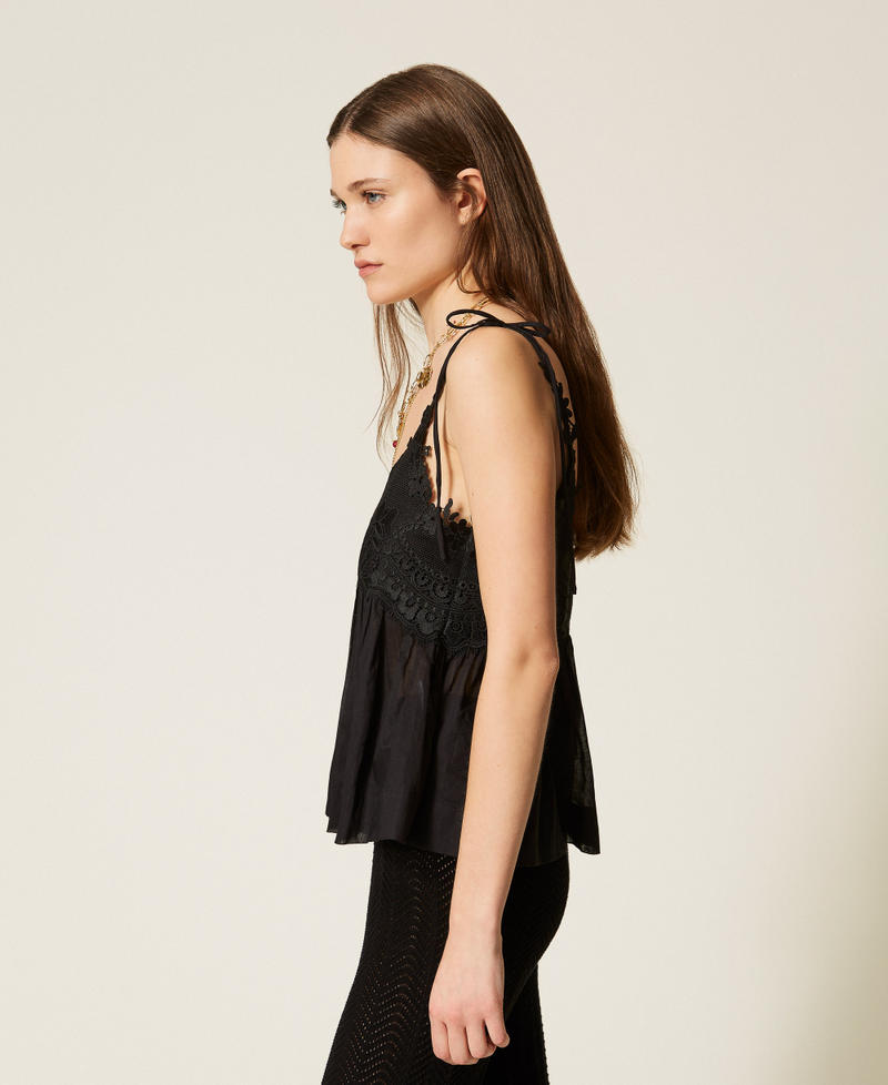 Muslin top with lace Black Woman 261TT2141_00006_02
